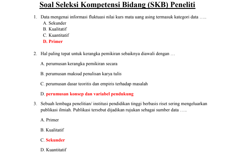 Materi Soal Skb Bidang Penelitian Cpns 2020 Seleksi Kompetensi Bidang Antapedia Com
