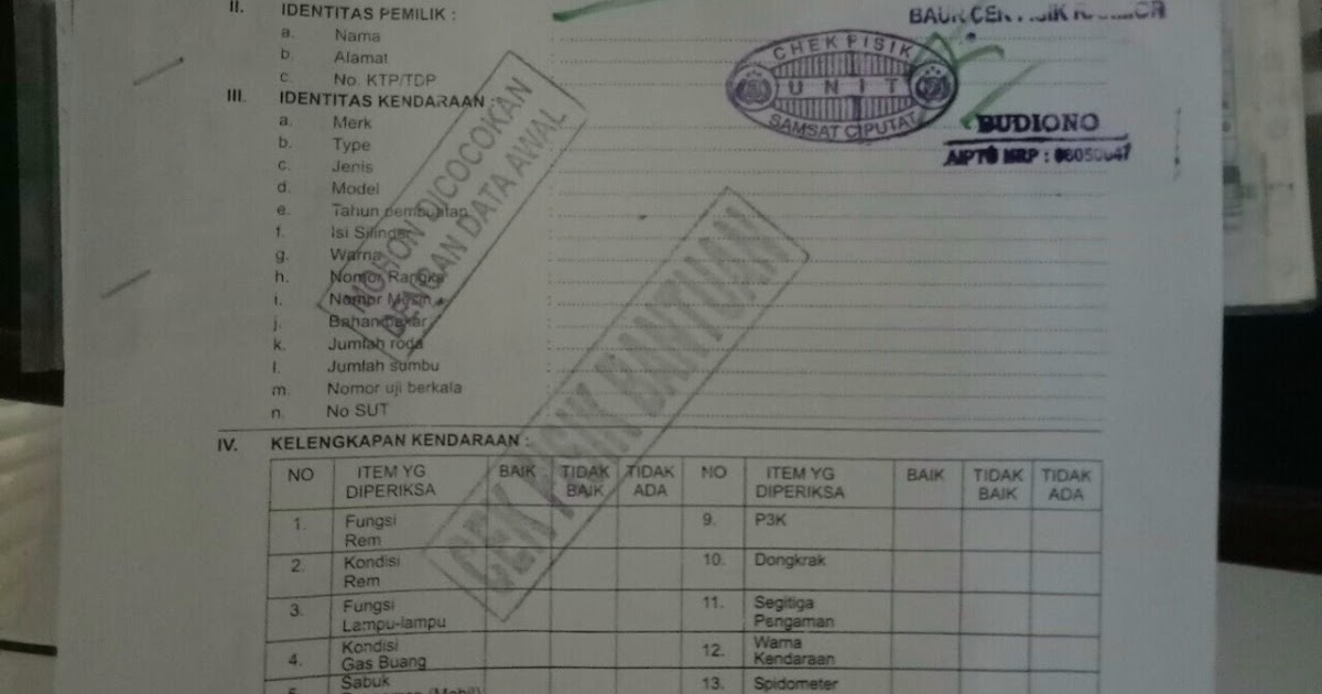Cek Fisik Bantuan untuk Kepentingan Mutasi dan Balik Nama Kendaraan