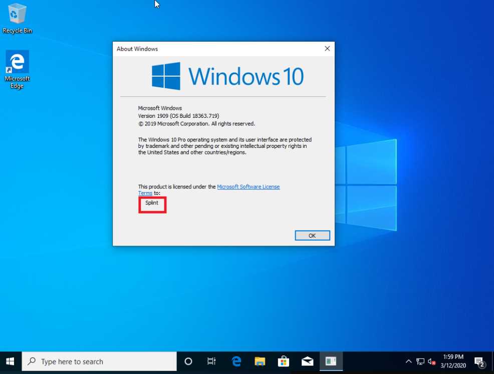 Windows 10 Pro 19H2 1909.10.0.18363.719
