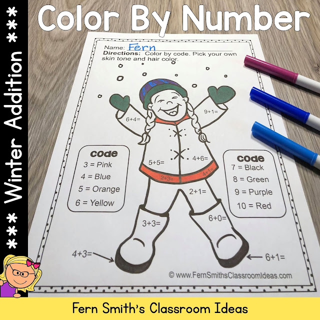Winter Color By Number Addition #FernSmithsClassroomIdeas