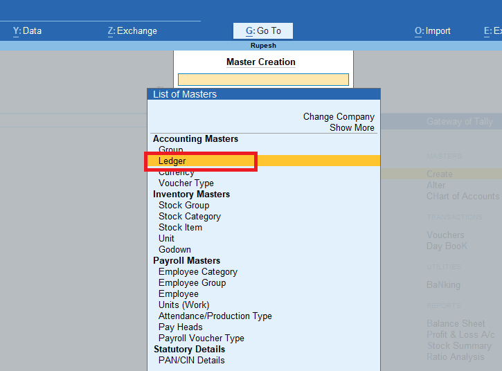 Create Ledger In Tally Prime 