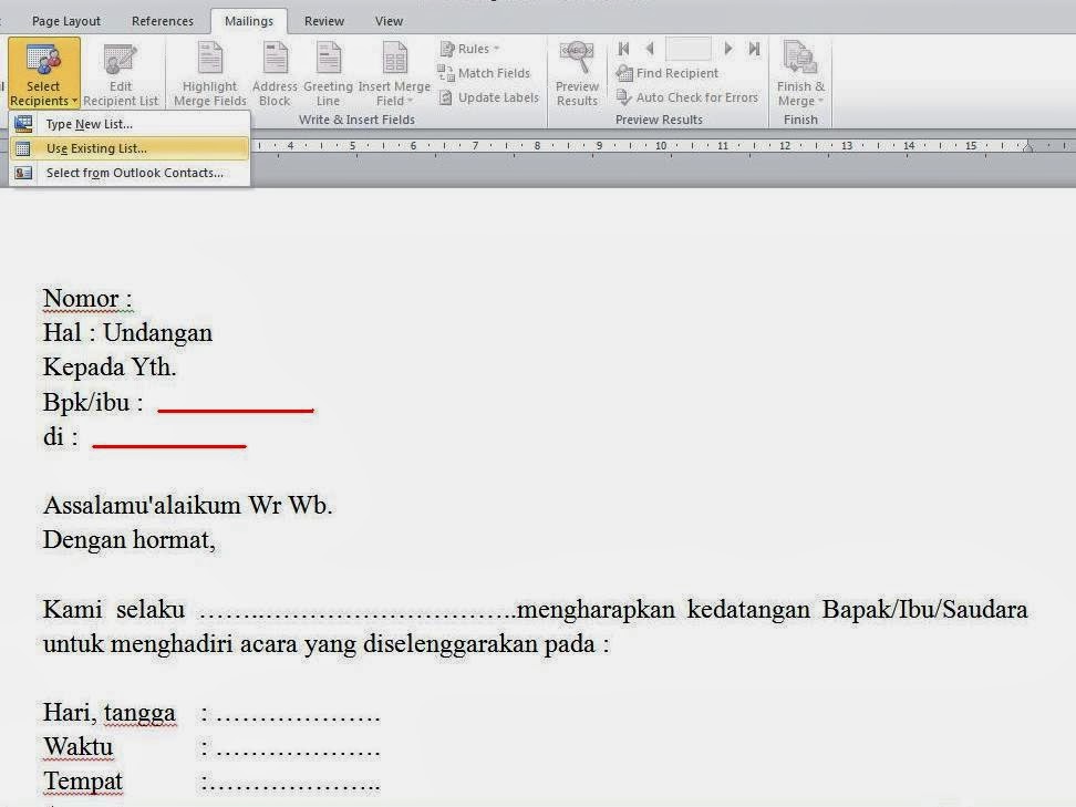 Cara membuat surat undangan di word 2007 2021