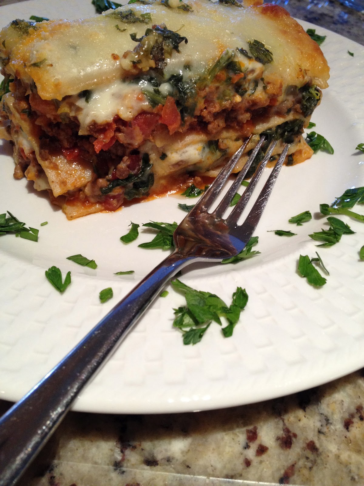 Three Cheese Lasagna with Spinach & Bolognese Sauce