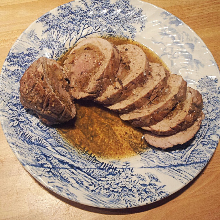 A Normandy Kitchen Roasted pork tenderloin fillet stuffed with shallots...