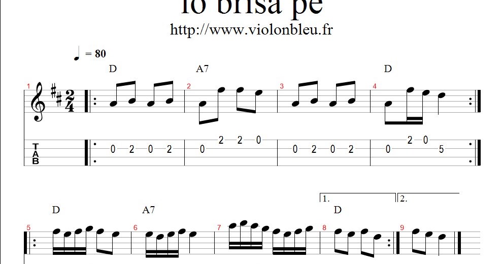 Le violon bleu Tablature violon "Le brise pied" Folklore auvergnat