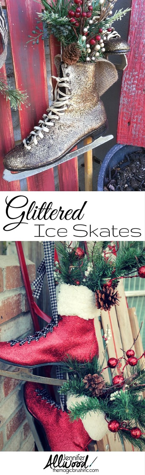 Glittered ice skates are taking over Christmas decor!