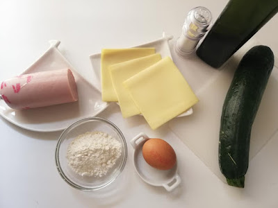 ingredientes para calabacín rebozado con jamón y queso