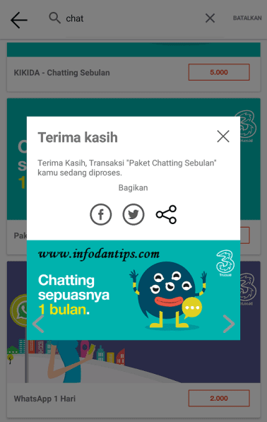 Cara Membeli Paket Chat Kartu Tri 3 Rp 5 000 Sebulan
