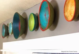 Fabulous and vibrant wooden bowl wall art by Beyond the Picket Fence, featured on http://www.ilovethatjunk.com