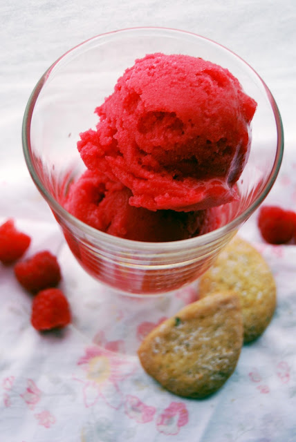 good morning grace.: raspberry sorbet and lemon thyme crisps