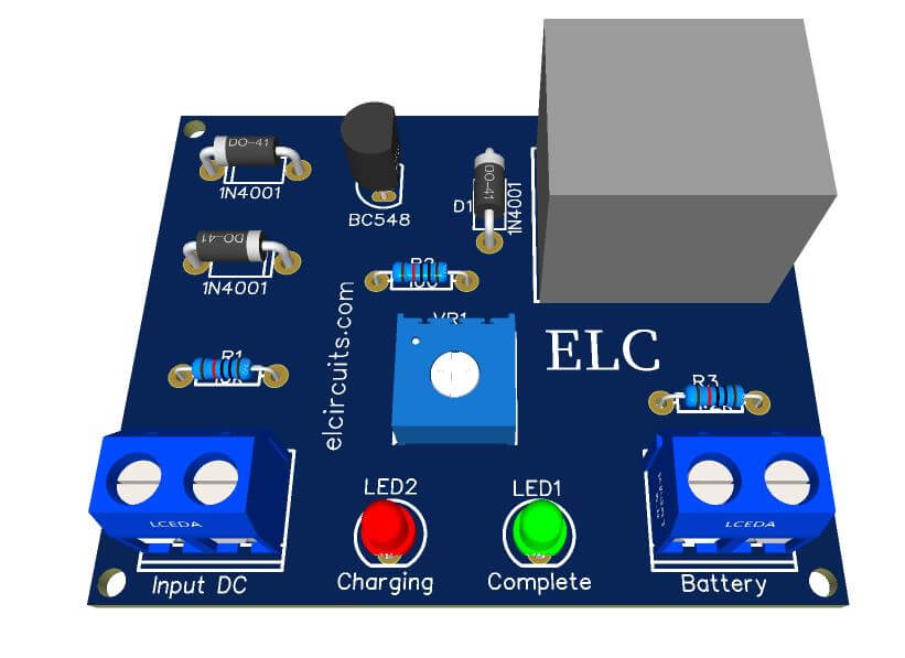Simple 12V battery charger with automatic charging indicator + PCB Electronic Circuits