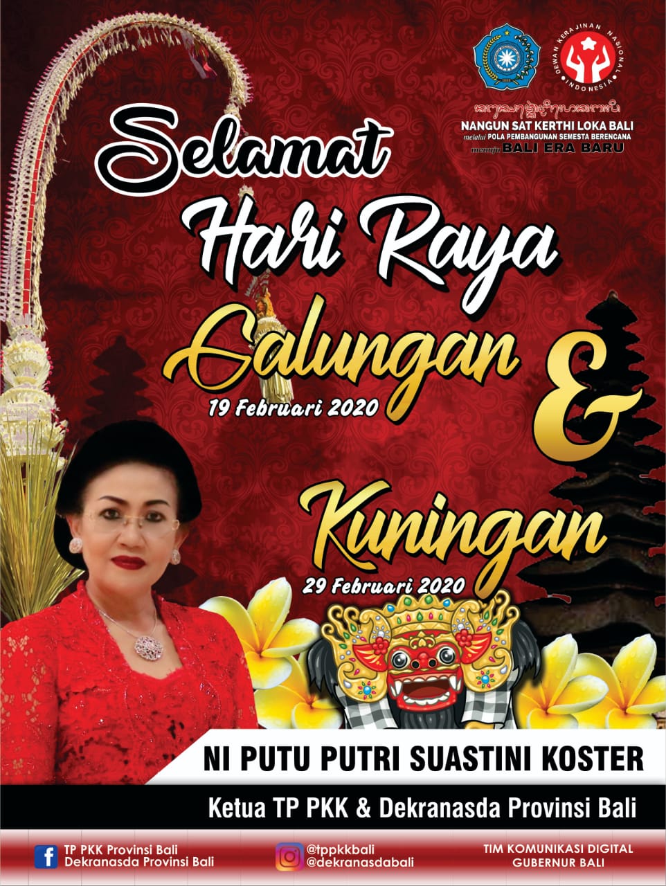 Ketua TP PKK dan Dekranasda Bali Putri Suastini Koster Mengucapkan Selamat Hari Raya Galungan dan Kuningan
