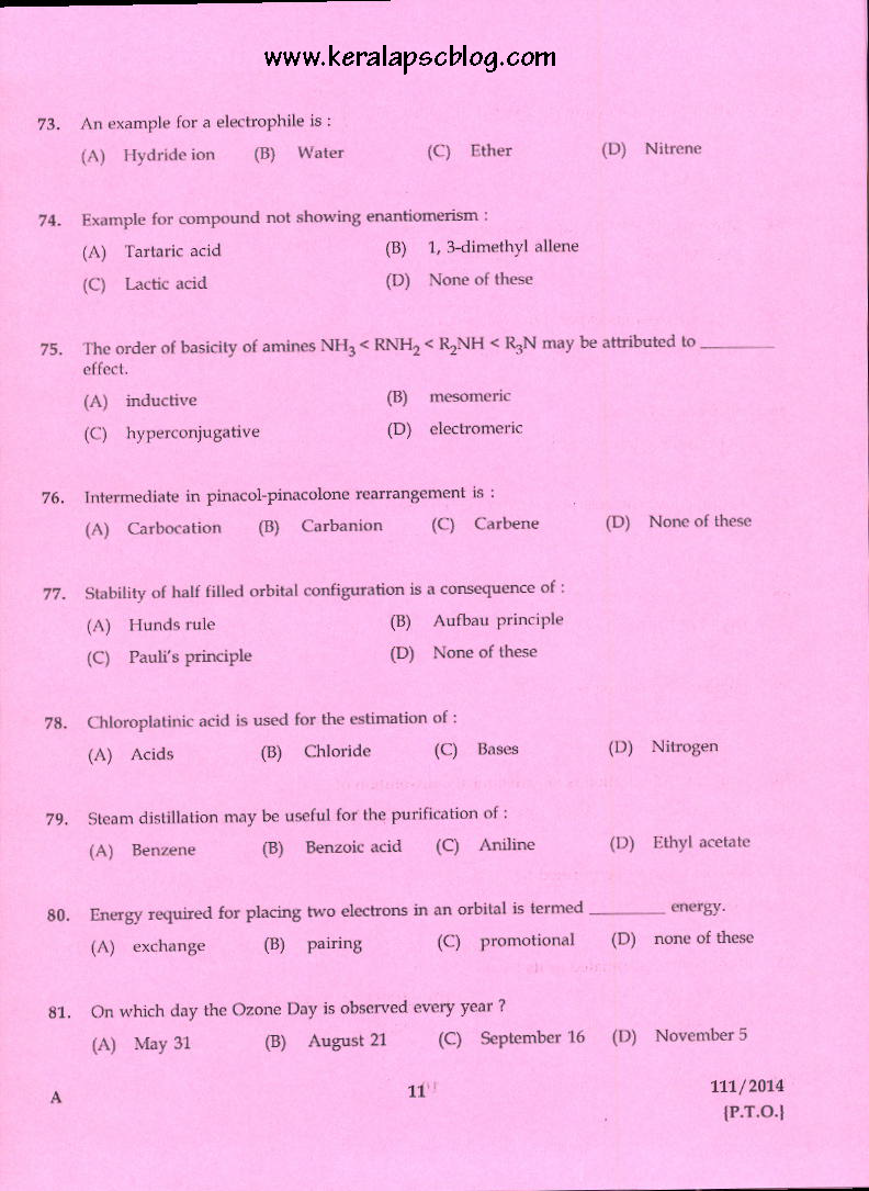 Kerala PSC Analyst Exam Previous Question Kerala PSC Analyst Exam Previous Question