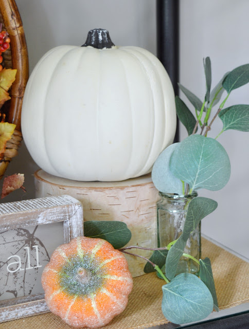 Dining Delight: Orange and Green Fall Decor on the Etagere
