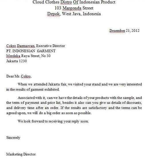 Deay Project. . . . .: Inquiry letter of English Business 