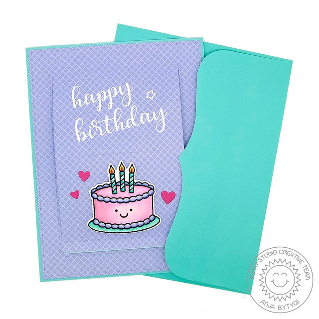 Sunny Studio Stamps: Puppy Dog Kisses Fancy Frames Dies Sliding Window Dies Happy Birthday Card by Anja Bytyqi