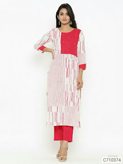 Ethnic Cotton Solid With Embroidered Aline Calf Length Kurtis