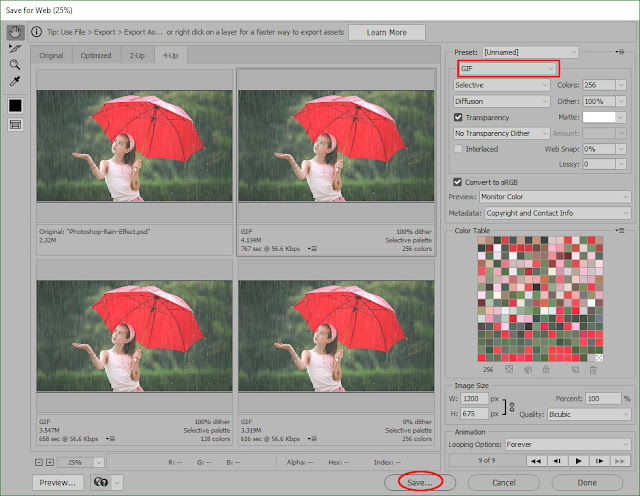 GIF Saving Interface gif animated rain in photoshop, gif rain effect in photoshop