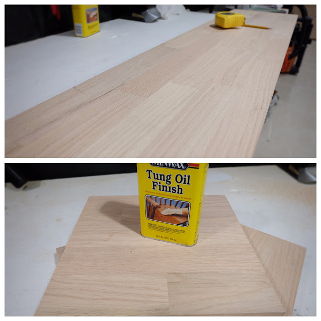 tung oil on 5/4 red oak shelving pieces