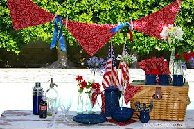 beach style, coastal style, color, color palettes, DIY, diy decorating, entertaining, events, Fourth of July, outdoors, party, re-purposing, red white and blue, summer, Sweet Sweater Originals, up-cycling