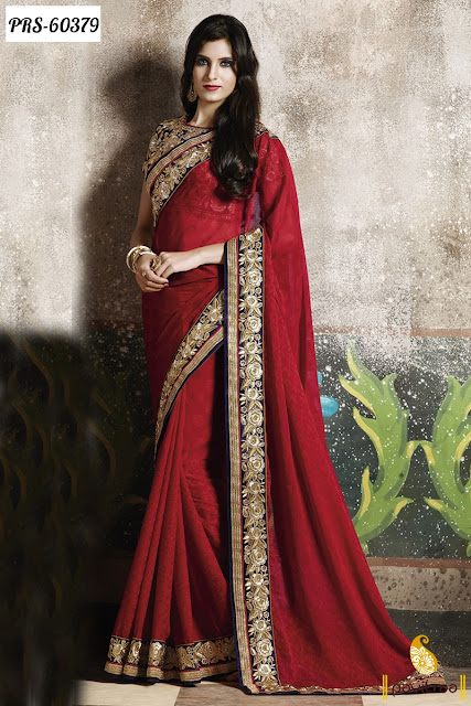 Latest New Designer Wedding and Party Wear Red Color Sarees for Engagement Online Shopping with Discount Offer at pavitraa.in