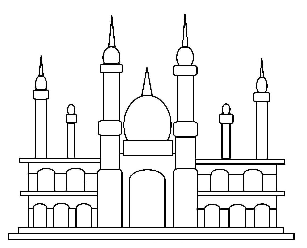 mewarnai gambar masjid anak paud