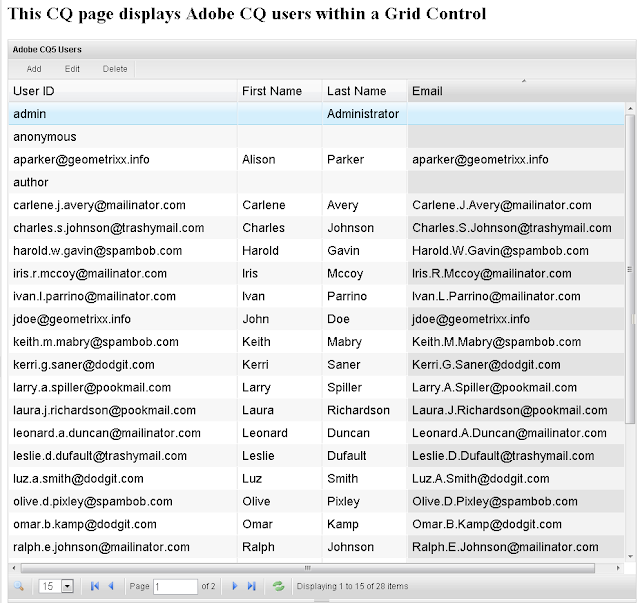 Using AJAX requests to display Adobe CQ users in a grid control AEM