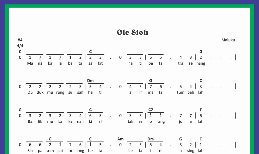 Not Angka Lagu Ole Sioh - SEKITAR MUSIK