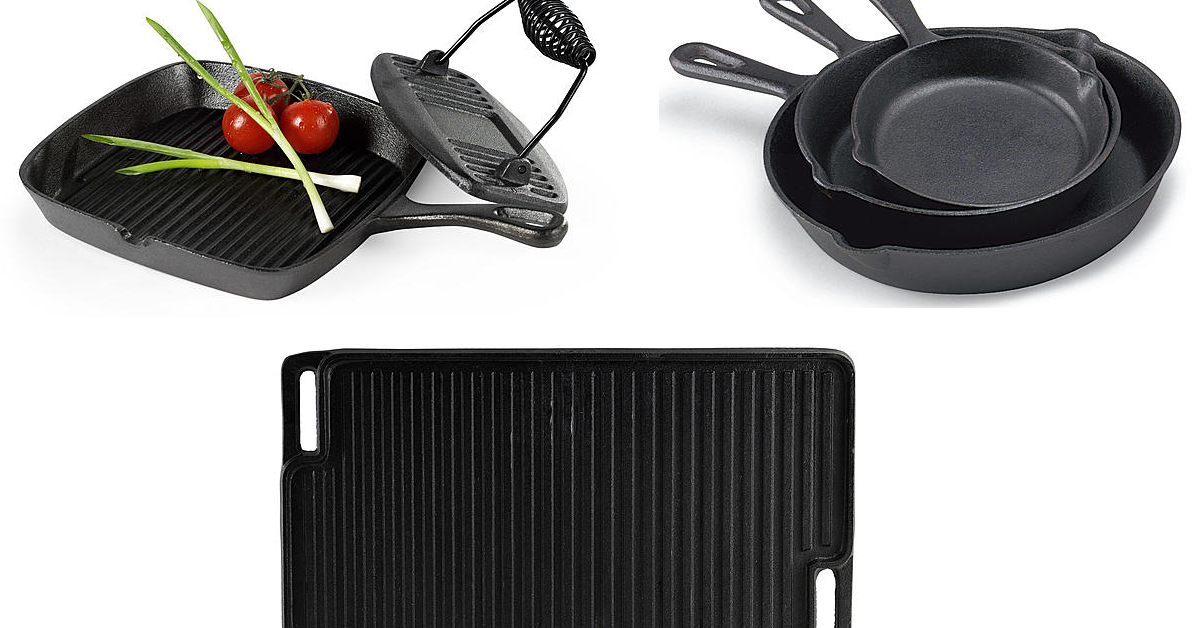 Essential Home 3Piece Cast Iron Fry Pan Set, Cast Iron Double Burner