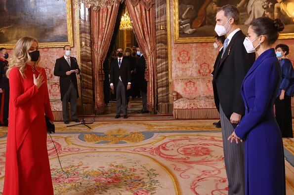 Queen Letizia wore a new navy long dress by Alejandro De Miguel
