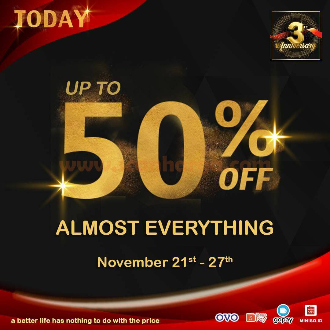 Promo Miniso 3RD Anniversary Disc Up to 50% - 55% Off