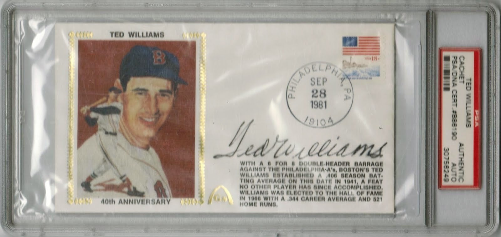 Ted Williams signed cachet