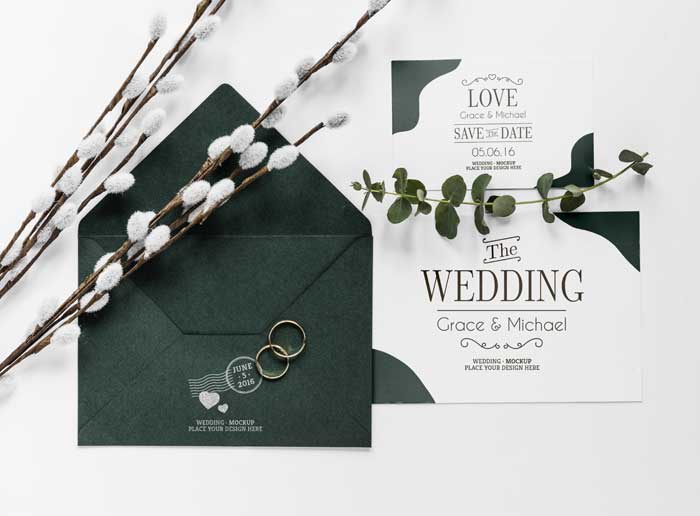 Top View Wedding Cards With Rings