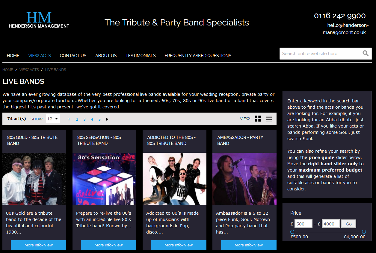 Henderson Management - The Tribute & Party Band Specialists