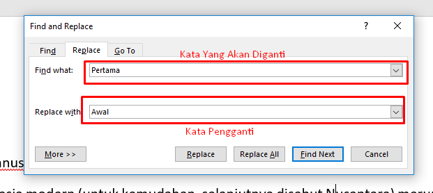 Cara Mengganti Kata Yang sama Sekaligus Pada Microsoft ...