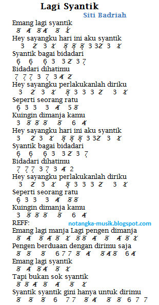 Not Angka Pianika Lagi Syantik - Siti Badriyah