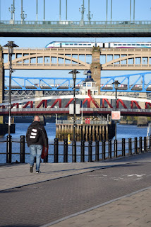 A train crossing the High Level Bridge