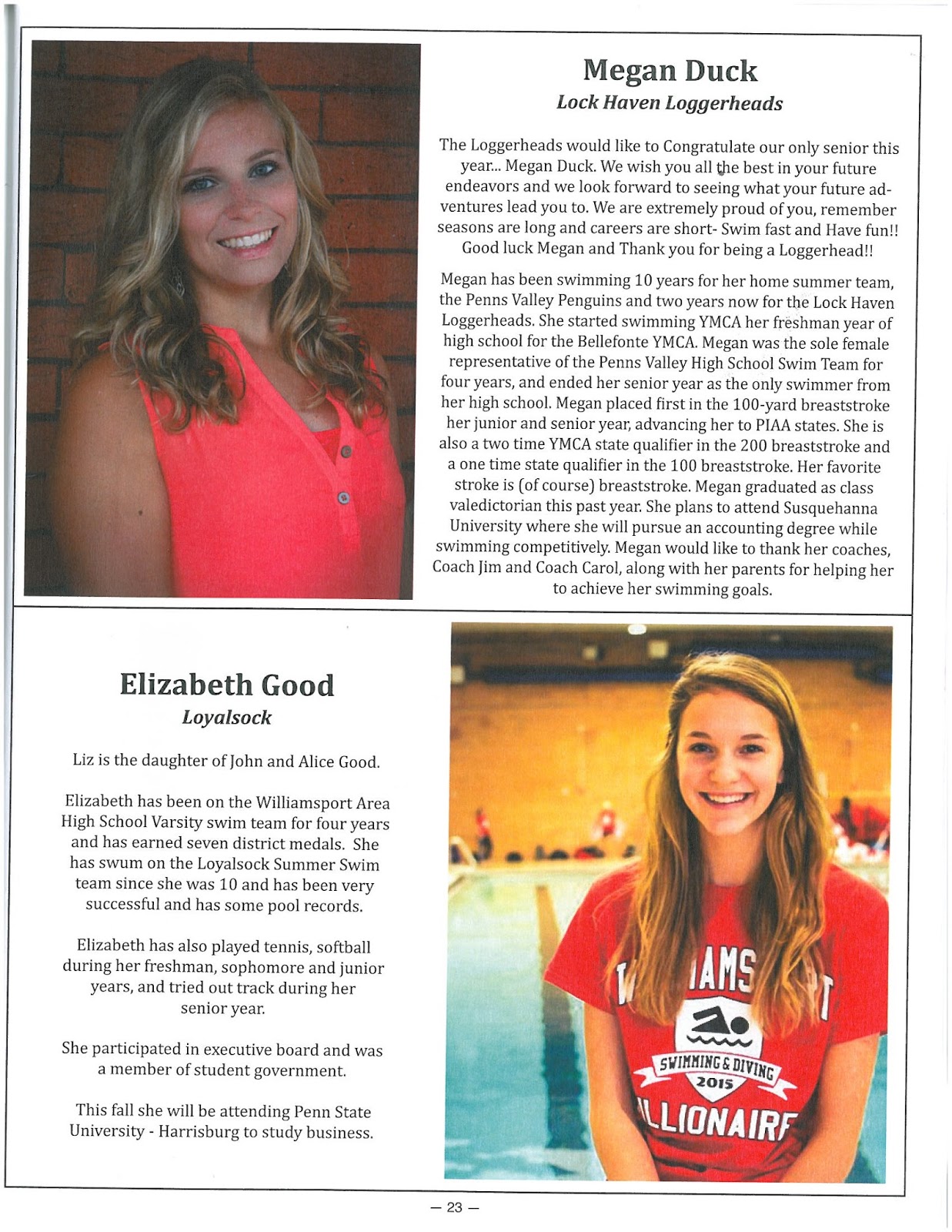 Jersey Shore (PA) Swim: GSVAL Recognizes Senior Swimmers - Part 1