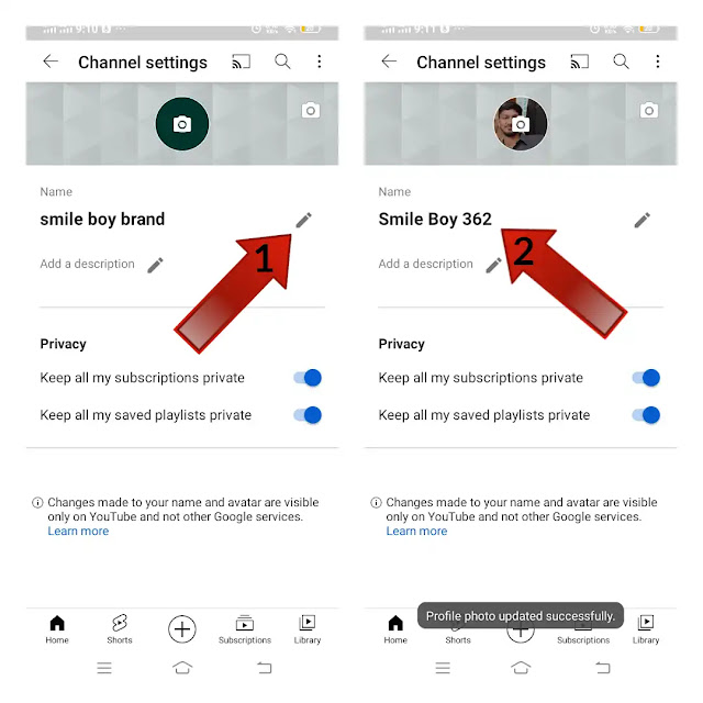 change youtube channel name using mobile