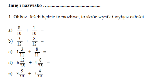 Przykładowy Sprawdzian Z Ułamków Zwykłych Klasa4 odczarowacmatematyke.blogspot.com