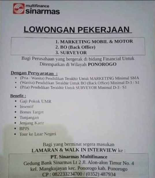 Lowongan Kerja Marketing Mobil Back Office Dan Surveyor Lowongan Kerja