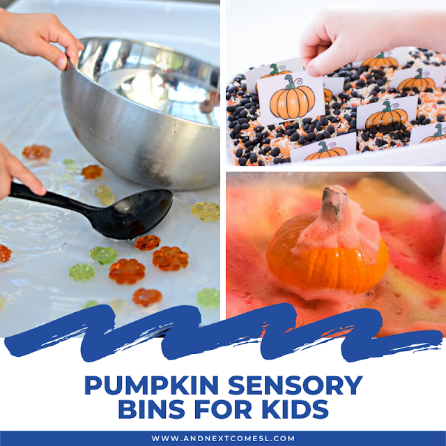 Pumpkin sensory bins for kids