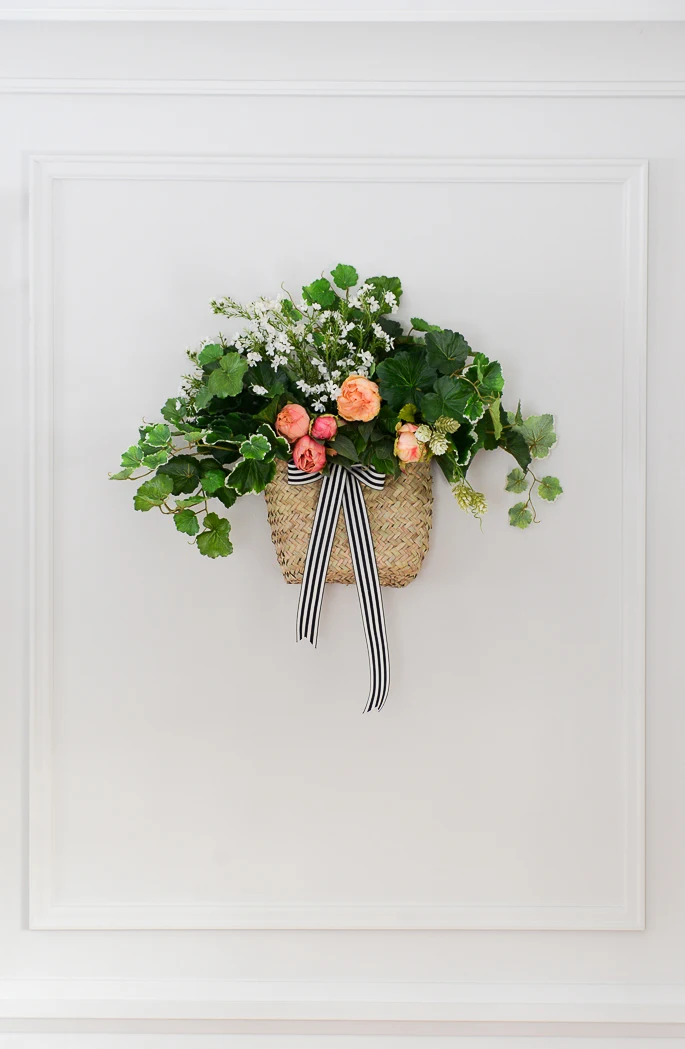 spring wreath basket, hanging basket wreath, spring wreath