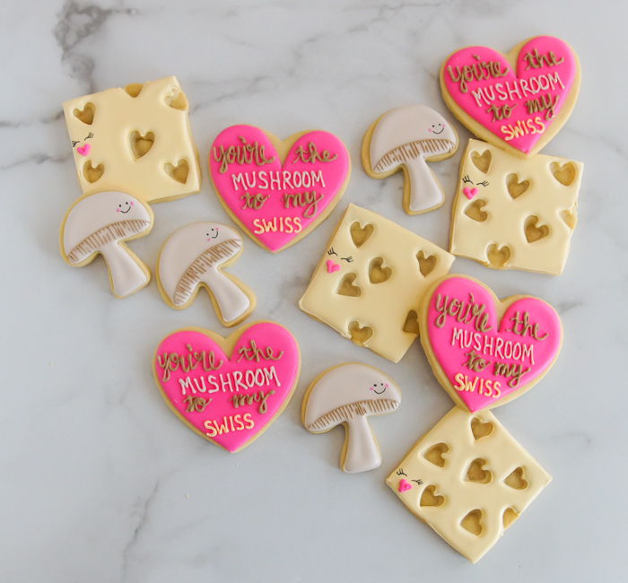 You\'re the Mushroom to my Swiss Valentine Cookies | Bake at 350°
