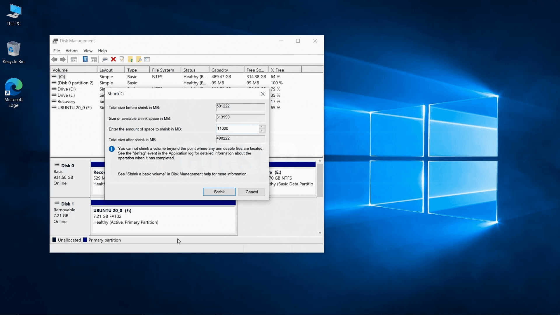 disk management to shrink & create a partition disk management to shrink & create a partition How Dual Boot Ubuntu