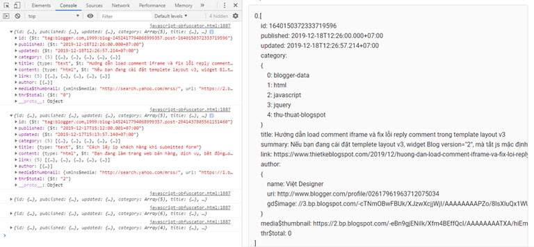 Sử dụng JavaScript trích xuất thông tin bài đăng từ nguồn cấp dữ liệu blogger extract data from_feeds