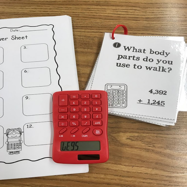 An Apple For The Teacher UpsideDown Calculator Word Riddles Task Cards