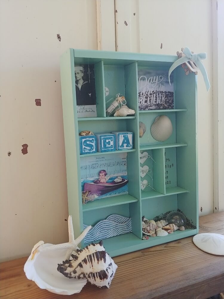 Upcycled Divided Tray to Beach Themed Shadow Box
