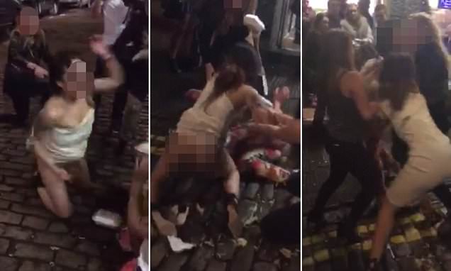 Shocking video shows half-bare lady battling another female reveler outside kebab shop in Aberdeen 