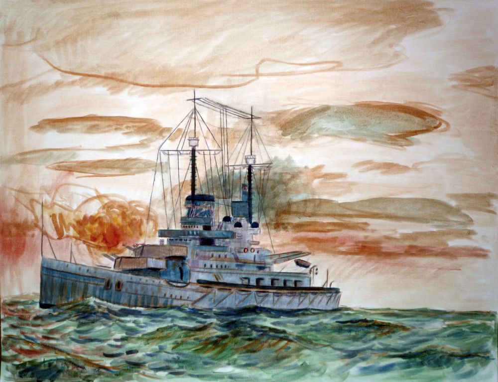Tercera version oleo del barco de guerra Alemán SMS Lutzow